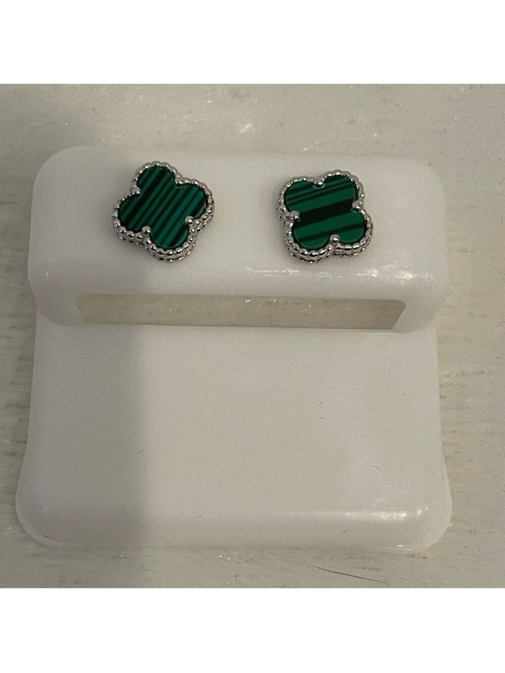 Elegant Silver and Green Clover Earrings
